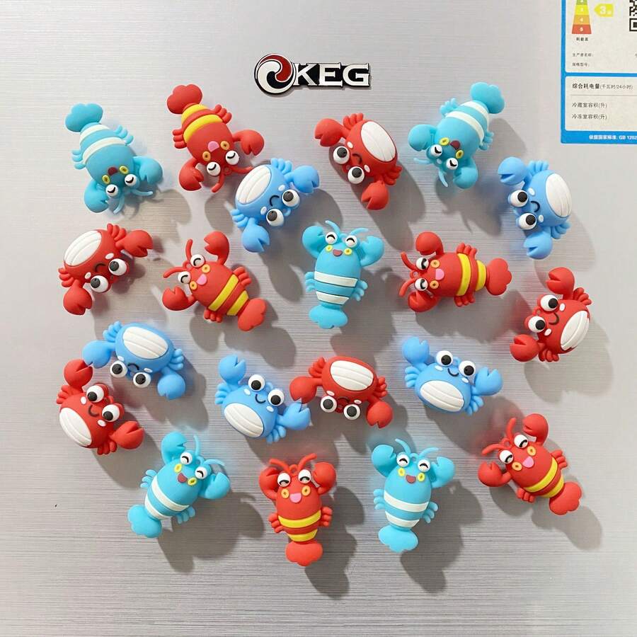 Cute Crab & Lobster 3D PVC Fridge Magnets, Creative Ocean Themed Magnetic Stickers For Refrigerator Decoration - Multicolor - View 1