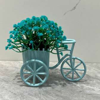 1 st plast Mini Cykel Blomkorg Konstgjord krukväxt Skrivbordsdekoration Prydnad Simulera gröna växter för rumsinredning