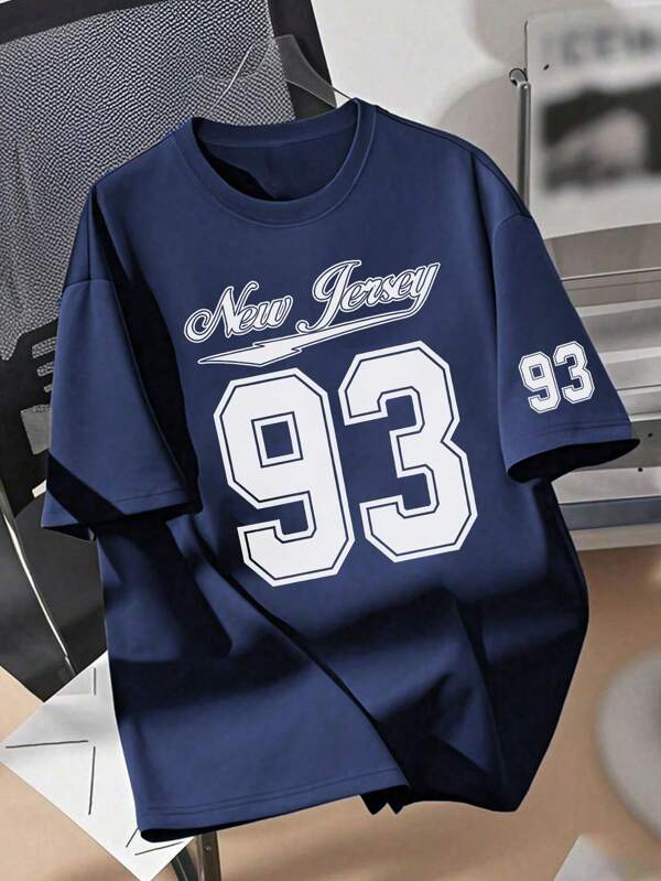 1pc Navy New York Print Crew Neck Short Sleeve T-Shirt, Suitable For Tween Boys Summer Tops, Young Students