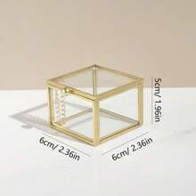 1pc Vintage Style Square Glass Jewelry Box With Golden Accents - Zipped Storage Case For Earrings, Rings, Bracelets And Necklaces. Retro Golden Transparent Glass Jewelry Box With Lid - Geometric Golden Jewelry Display And Storage Box, Home Decor Box, Suitable For Holding Accessories, Rings, Earrings, Girl/Woman Birthday Gift,For Holiday Beach, Bathroom Collection, Bedroom Collection, Large Capacity