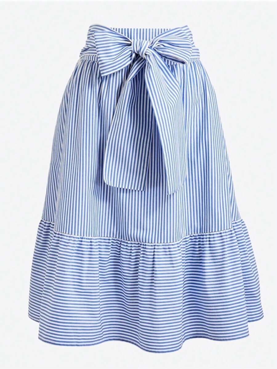 经典条纹休闲通勤束腰显瘦女裙 - 藍白色 - 查看 1