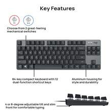 Logitech Teclado con cable K835 Eje mecánico Botones flotantes duraderos Diseño de carcasa de aluminio Experiencia de diseño cómoda Disposición de teclas curvas 12 teclas de acceso directo de función dual Eje blanco-rojo