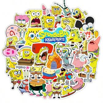 Nickelodeon 50 stuks SpongeBob officieel gelicentieerde SpongeBob SquarePants-stickers van hoge kwaliteit, fans van Eugene H. Krab, Squidward-tentakels, sticker voor waterfles, Sandy Cheeks, Sheldon J. Plankton, waterdichte doe-het-zelf-stickers voor laptop, telefoon, skateboard en cadeaus voor moeder, vader, grootmoeder, vader, leraar, zus, broer, vriend, grappige Valentijnsdagcadeaus