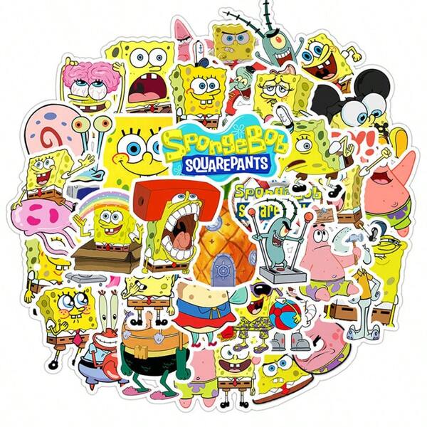 Nickelodeon 50PCS SpongeBob Officially Licensed SpongeBob SquarePants Stickers High Quality Fans Eugene H. Krab Squidward Tentacles Sticker For Water Bottle Sandy Cheeks Sheldon J. Plankton Waterproof DIY Decals For Laptop Phone Skateboard And Gifts For Mom Dad Grand Mother Father Teacher Sister Brother Friend Funny Valentine's Day Gifts