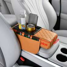 Car Center Console Height Increasing Armrest Cushion Multifunctional PU Leather Armrest Pad With Cup Holder Universal Car Armrest Pillow