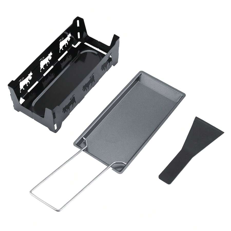 Portable NOn Stick Cheese Raclette Rotaster Baking Tray Stove Set Home Kitchen Grilling Tool - Black - View 1