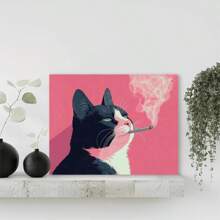 1pc,A Cat-Themed Canvas Wall Art Print-Retro-Style Animal Decorations, Suitable For Living Room, Bedroom, Home Office-Modern Art Decoration Black Cat-Themed Paintings, Suitable For Bachelor Parties And Beach Parties, Anniversaries, Frameless.