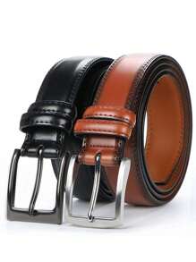 1/2pcs Genuine Leather Men's Belts | Stylish , 1 2/3" Width, Smart Design With Tight Stitching | Perfect For Casual Or Formal Occasions, Black & Brown