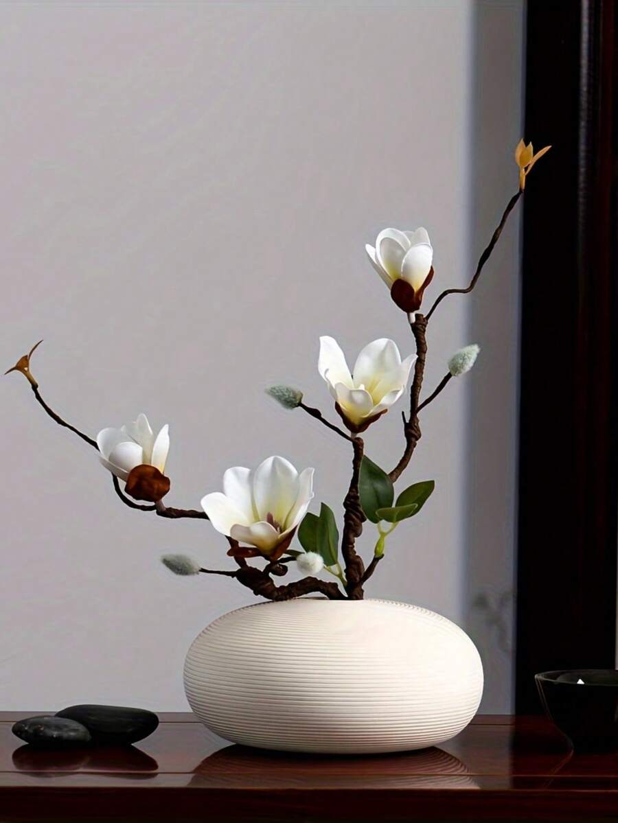 MEHELANY 3支白色仿真玉兰花,丝绸假花,单枝仿真玉兰花,适用于家居婚礼派对装饰、书桌办公室门廊桌饰、春夏户外派对装饰、房间装饰、家居装饰、返校学习用品 - 彩色 - 查看 1