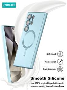 Magnetic 1pc Koolife Magnetic Wireless Charging Magsafe Soft Silicone Phone Case, Ultra Thin Matte Finish, Anti-Drop Metal Paint, Lens Full Coverage, One-Piece Button Design, Suitable Compatible With Galaxy S22/S22Plus/S22Ultra/S23/S23Plus/S23Ultra/S24/S24Plus/S24Ultra/S25/S25Plus/S25Ultra