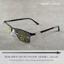 Progressieve multifocale fotochromatische leesbril, TR metalen halfrand flexibel montuur, lichtgewicht, unisex