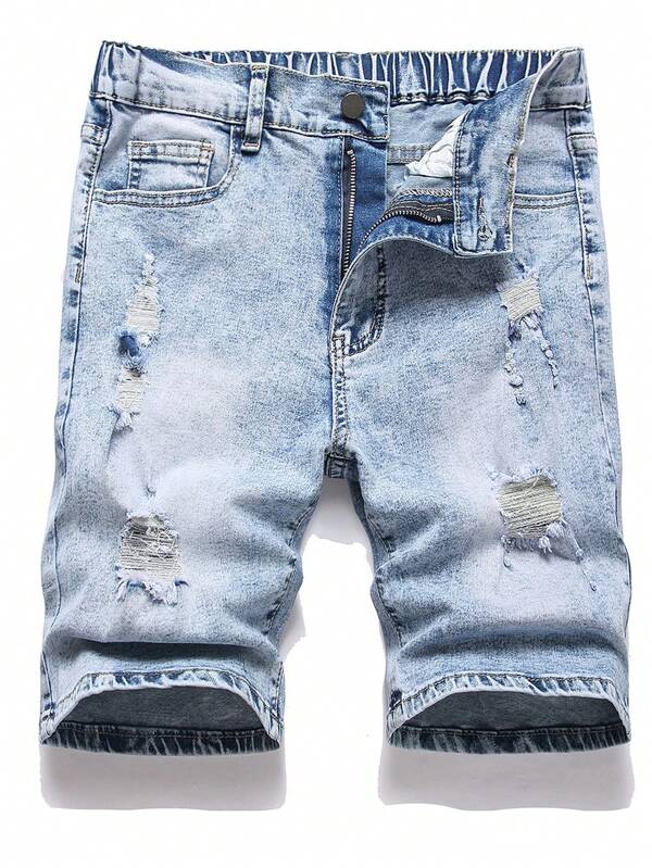 Tween Boy Fashion Elastic Personalized Denim Shorts, Suitable For Summer Outdoor Wear