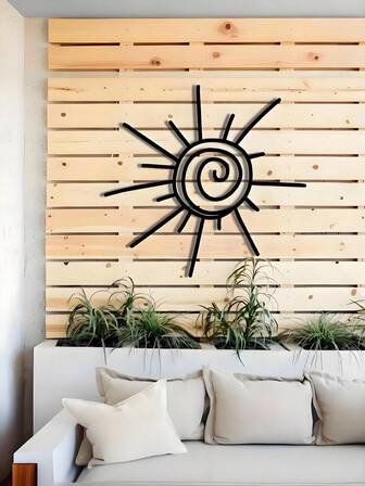 [1pc Chic Metal Sun Sculpture] HELLOYOUNG Contemporary Metal Sun Wall Sculpture - 1pc Chic Outdoor Beach Decor, Durable Wall Hanging Art For Home And Garden