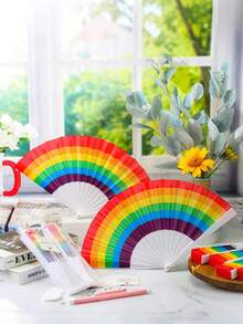 4pcs-Rainbow Folding Fan, Handheld Pride Festival Fan, Folding Fan Plastic Colorful Rave Fan, Women Men Rainbow Pride Party Decoration, Parties Festival Events Dance Supplies, Home Decoration, Party Decoration, Halloween Decoration, Backtoschool Gifts - Multicolor - View 3
