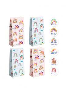 24pcs (12pcsGift Bag + 12pcs Rainbow Sticker) Rainbow Kraft Paper Gift Bag With Stickers - 2 Colors Multiple Rainbow Elements Design, Candy Cookies Snack Bag, Suitable For Graduation Party School Season Gift Bag, Baking Dessert Packaging Bags - Multicolor - View 4