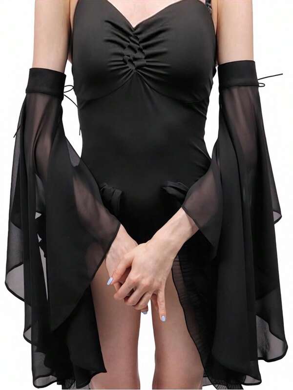 Womens Long Tulle Opera Gloves Victorian Chiffon Sleeves Arm Cover Glove Long Pageant Gloves For Wedding Costume