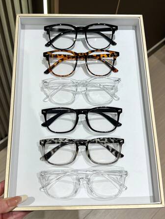 3/6 件女士电脑/游戏/电视/手机眼镜，方形塑料眼镜框，可减轻眼疲劳，轻便眼镜，时尚光学眼镜框