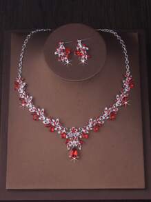 Premium Quality Women's Stylish Water Drop Pendant Necklace & Earrings Jewelry Set, Available In Purple, Navy Blue, Red, Suitable For Stage Performance, Formal Dress