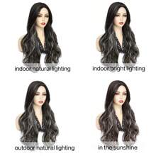 Long Brown Mixed Blonde Wavy Wig For Women,26 Inch Long Middle Part Curly Wavy Wig Synthetic Heat Resistant Fiber Wig Cosplay Costume Halloween Wig