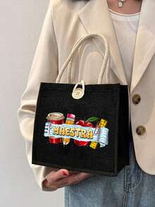 Maestra 彩虹印花手提包，亚麻手提包，旅行包必备，大容量手提包，字母印花购物袋，女士礼物，教师节礼物，适合学校、大学、工作、商务、通勤、户外、旅行、节日、教师节、送给老师的礼物