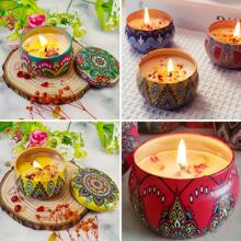 10 Peças Conjunto de Jarros de Vela Redondos Florais Boêmios com Capacidade de 70g para Artesanato de Velas DIY, Armazenamento de Artes e Artesanato, Ótimo para Iniciantes e Hobby, Perfeito para Presentes de Natal, Halloween, Páscoa, Ação de Graças e Dia dos Namorados!