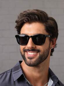 POLASUP 1 bucată ochelari de soare clasici cu lentilă polarizată (include husă pentru ochelari, cârpă de curățat, șnur) potriviți pentru șofat, vacanță în debarcaderul australian, stil stradal boho-chic, vacanță, plajă în aer liber, navetă, călătorie vintage, unisex - Negru - Vizualizare 4