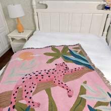 1pc Casual Leopard Pattern Bohemian Jacquard Tasseled Blanket, Versatile For All Seasons, Suitable For Camping, Sofa, Office, Bedroom And Living Room Decor