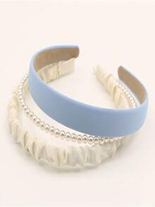 3件装简约纯色清新简约夏季头带复古法式百搭出门发夹仿珍珠压头带发饰，发箍头带女士，发饰，发箍 - 彩色 - 查看 4