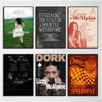 1 st. valfria ramposters väggkonst popsångerskan Lizzy McAlpine poster konst vattentät papper kafé barrum väggdekor, väggkonst med ram