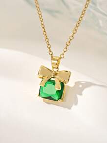 1pc Minimalist Retro Cubic Zirconia Bow Pendant Necklace, Women's Daily, Party, Date, Mother's Day Gift