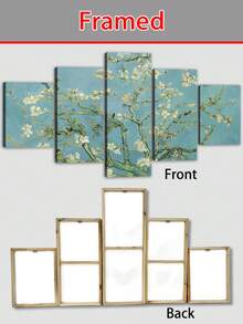 1/5 框装帆布墙画，文森特·梵高的《杏花》，可直接悬挂，色彩鲜艳的花卉画作，适合客厅、卧室、浴室或餐厅装饰，家居装饰 - 淺藍色 - 查看 12
