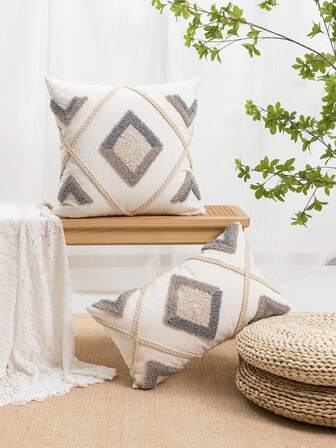 1 eller 2 st. geometriska rombmönster örngott, kanvas linneblandning, broderad flätad dekoration lämplig för sovrum, vardagsrum, soffa, bil, trädgård, helgdagar, alla årstider, 30*50cm, 45*45cm (utan kuddinlägg)