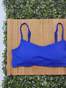 Bikini Top Simple Bandeau Thin Straps With Removable Pads And Separate Polyamide Adjuster - Royal Blue - View 4