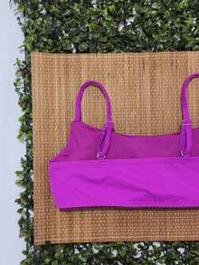 Bikini Top Simple Bandeau Thin Straps With Removable Pads And Separate Polyamide Adjuster - Purple - View 3