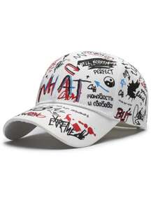 1pc Men's And Women's Spring/Summer Korean-Style Graffiti Lettering Printed Baseball Cap, Men's Sunscreen And Sun Protection Hat, Outdoor Bowler Hat