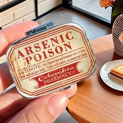 New Arrival Vintage Arsenic Pill Box – 2-Compartment Metal Medicine Case With "Antidote" Label, Pocket-Sized Travel Pill Organizer, Dark Humor Gift Idea