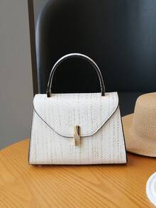 2025 新款小巧独特设计女士手提包，高端纹理手工折痕图案单肩包，女士日常办公通勤百搭凯尔西结构小方包，派对优雅斜挎包 - 白色 - 查看 7