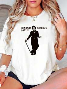 180g Pure Cotton Retro Comedia Comedy Hector Lavoe Willie Colon El Cantante Ruben Blades T-Shirt Soft Designer Clothes Versatile Top For Everyday Wear For Women Slightly Casual Streetwear Summer Print Round Neck Short Sleeve Stylish Comfortable Unisex Homme Breathable Fashion Stretched Graphic - White - View 1