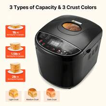 Bread Maker, 19-In-1 2LB Dough Machine, Nonstick Ceramic Pan Automatic Breadmaker With Gluten Free Setting, Whole Wheat Bread Making, Digital, Programmable, 3 Loaf Sizes, 3 Crust Colors Black - Xem 3