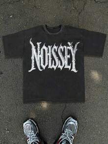 Noissey Street Style 230g Heavy Wash Batik Double-Sided Printing Short-Sleeved T-Shirt, Men's Crisp Short-Sleeved T-Shirt, Outdoor Sweatshirt, Vintage Wash, 100% Cotton, Everyday Wear - Black - View 1