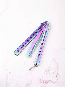 蝴蝶折叠刀梳，男女通用，小巧便携，精致优雅，握感舒适，耐用，边缘光滑，适合户外活动、运动、日常使用、礼物、玩具、送给朋友 - 彩色 - 查看 4