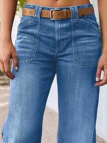 Quần jeans ống rộng dài dành cho nữ, giá cả phải chăng, chất lượng cao, thời trang và đa năng, lý tưởng cho trang phục thường ngày mùa xuân. - Rửa tối - Xem 4