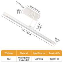 Barre lumineuse murale de salle de bain de 50 cm, montée sur bras articulé. Luminaire décoratif pour miroir de salle de bain, variateur 3 couleurs avec interrupteur à mémoire, 15W. Convient pour la salle de bain, le salon, la chambre, le couloir, la salle d'exposition/de lecture/à manger/bar/chambre/café/salle à manger/magasin de vêtements/salon/musée