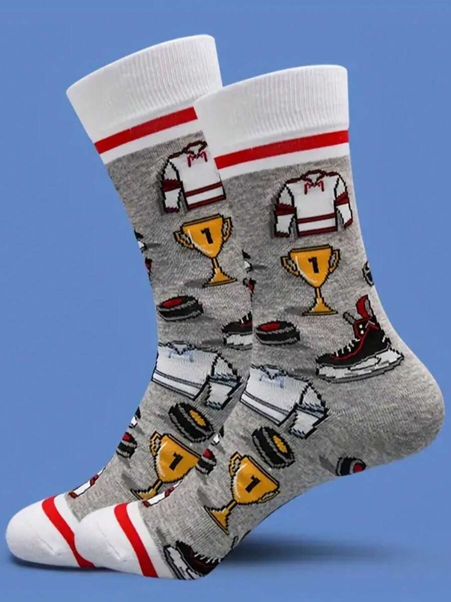 1 Pair Of Unisex And Fashionable Cartoon Novel Pattern Warm Mid Tube Socks - Multicolor - View 1