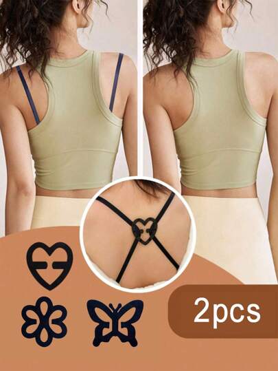 قطعتان إكسسوارات نسائية لأحزمة الحمالات من تصميم الفراشة والقلب والأزهار، أقفال منزلقة وغير مرئية لحمالات الصدر، حل مثالي لمشكلة انزلاق أحزمة الصدرية، مناسبة للسفر والرياضة والخارج ورعاية الجسم والعودة للمدرسة