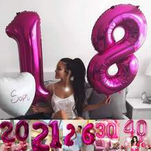 40英寸（约101.6厘米）大号粉色数字气球，氦气级聚酯薄膜铝箔数字气球适合18至40岁生日派对、生日装饰、毕业典礼、周年纪念派对装饰（多种颜色可选） - 玫紅色 - 查看 5