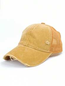 1pc Solid Color Distressed Ripped Mesh Washed Baseball Cap, Breathable Sun Protection For Outdoor Travel And Sports - Multicolor - View 19