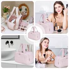 Travel Toiletry Bag, Lightweight Large Wide-Open Travel Bag For Women, Puffy Cosmetic Makeup Bag Organizer With Handle For Accessories,Essentials, Toiletries - Hồng - Xem 2