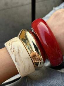 1-3 PCS Bracelet Set Resin Bangle Red White Gold Glossy Chunky Fashion Acrylic Gift For Girlfriend, Holiday Gift, Suitable For Daily Wear, Valentine's Day Gift, Date Wear