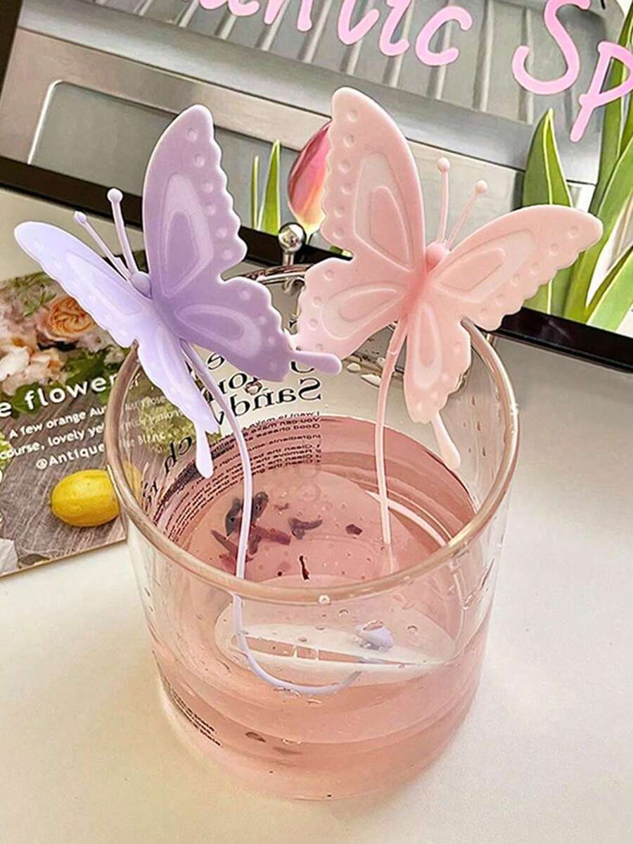 1 件蝴蝶形硅胶茶滤器 - 透明、可重复使用的散叶过滤器，适合家庭和餐厅使用，返校